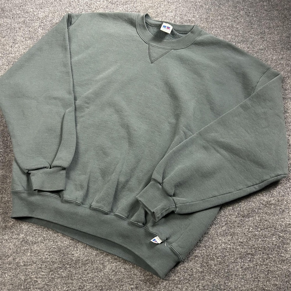 Russell Athletic Sweatshirt Mens XL Green Fleece Crewneck Pullover Blank Logo